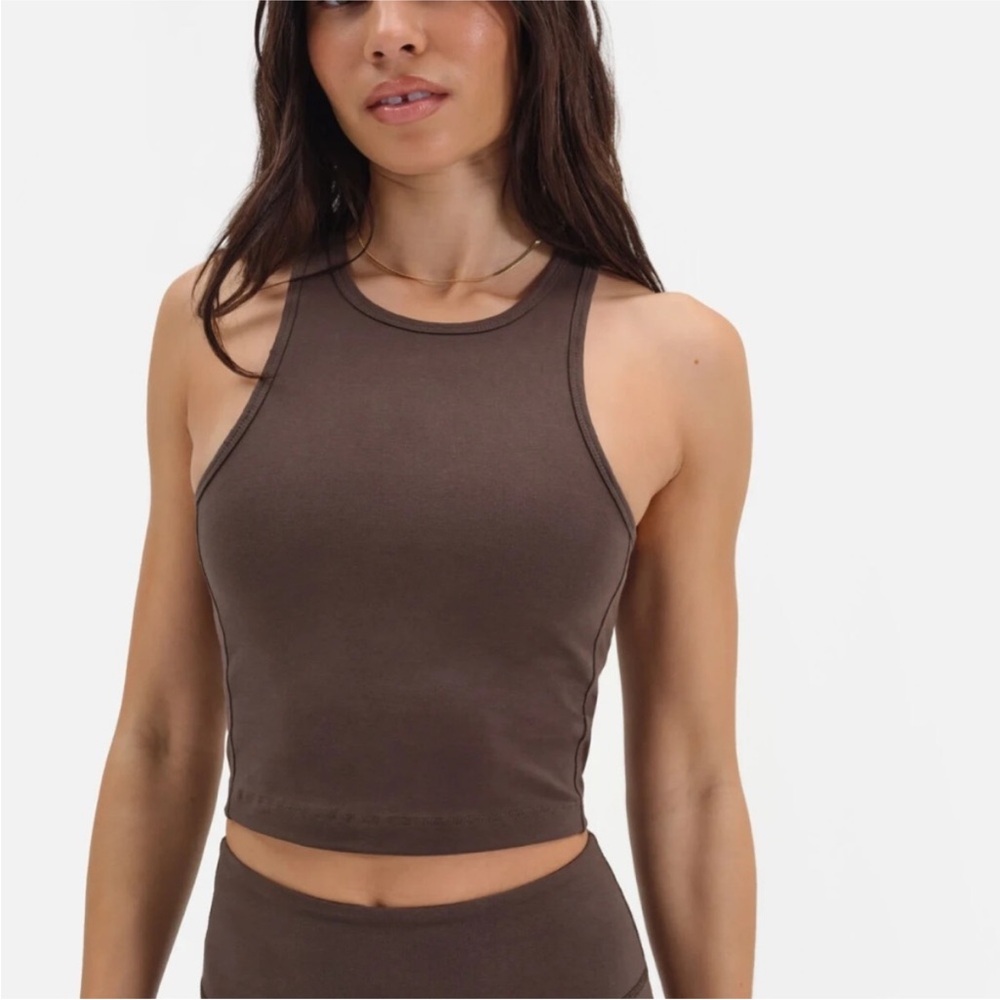 Mate the Label Organic Stretch High Neck Tank in Mocha Sz XS